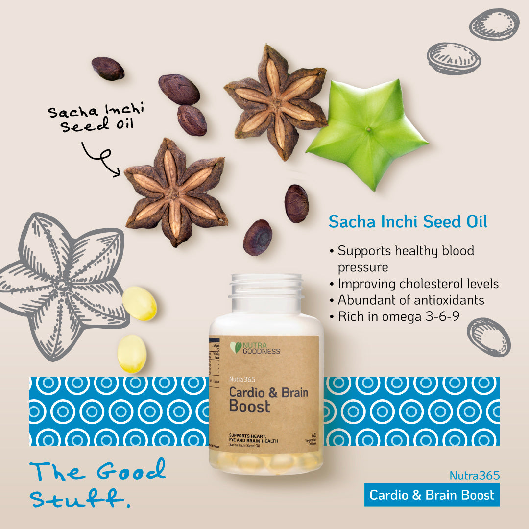 Nutra365 Cardio & Brain Boost 60s - Sacha Inchi Oil & Omega 3,6,9 for Heart, Brain & Eye Health