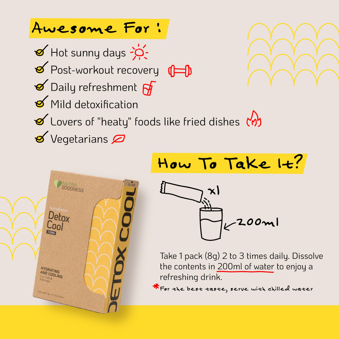 Nutra Goodness NutraBreeze DetoxCool (Corn/Winter Melon) 10s - Provide Hydration & Support Electrolyte Balance