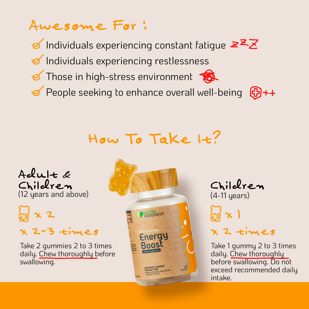 NutraGummy Energy Boost 40s - Support Natural Energy Levels, Health & Wellbeing