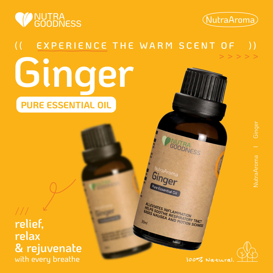 Nutra Goodness NutraAroma Pure Essential Oil Ginger 30ml - Relieve Nasal Congestion & Ease Menstrual Discomfort