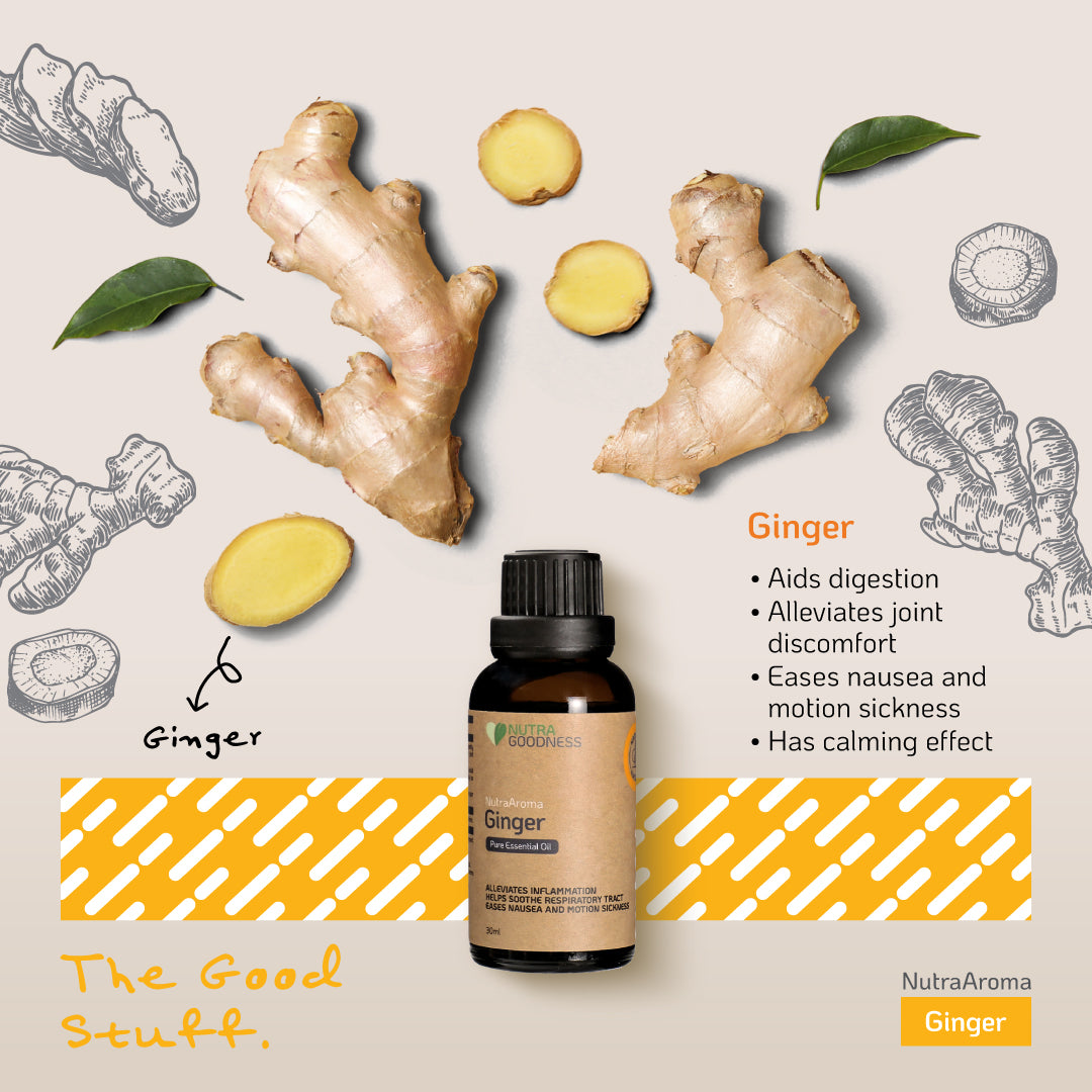 Nutra Goodness NutraAroma Pure Essential Oil Ginger 30ml - Relieve Nasal Congestion & Ease Menstrual Discomfort