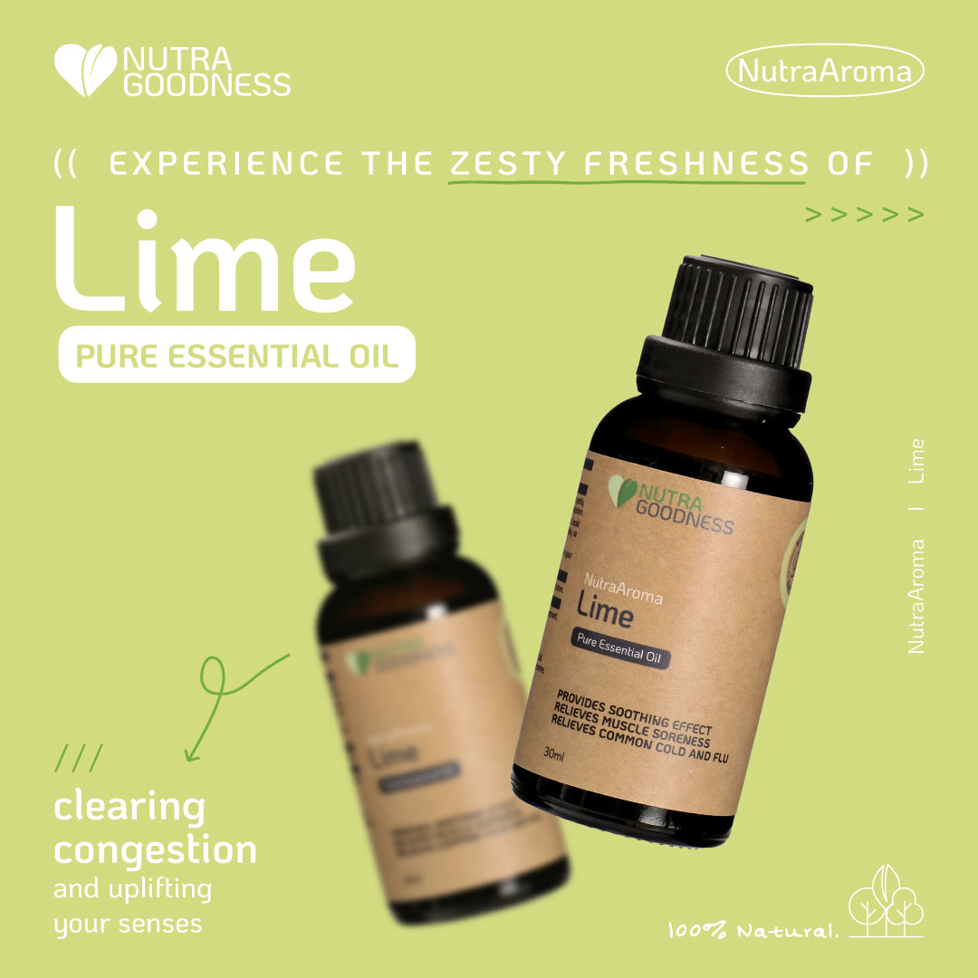 NutraAroma Pure Essential Oil Lime 30ml - Relieve Nasal Congestion & Muscle Soreness