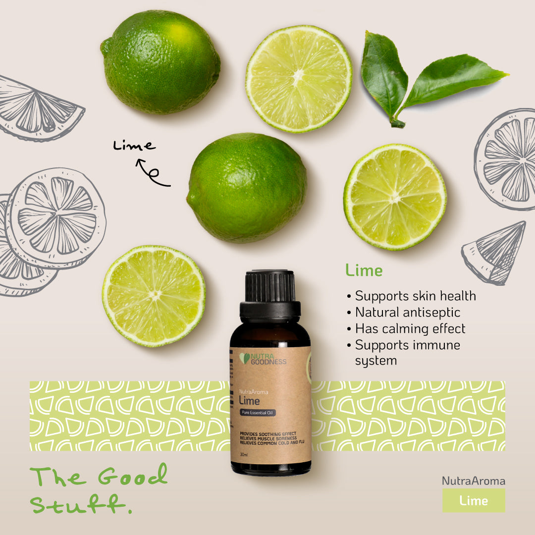 NutraAroma Pure Essential Oil Lime 30ml - Relieve Nasal Congestion & Muscle Soreness