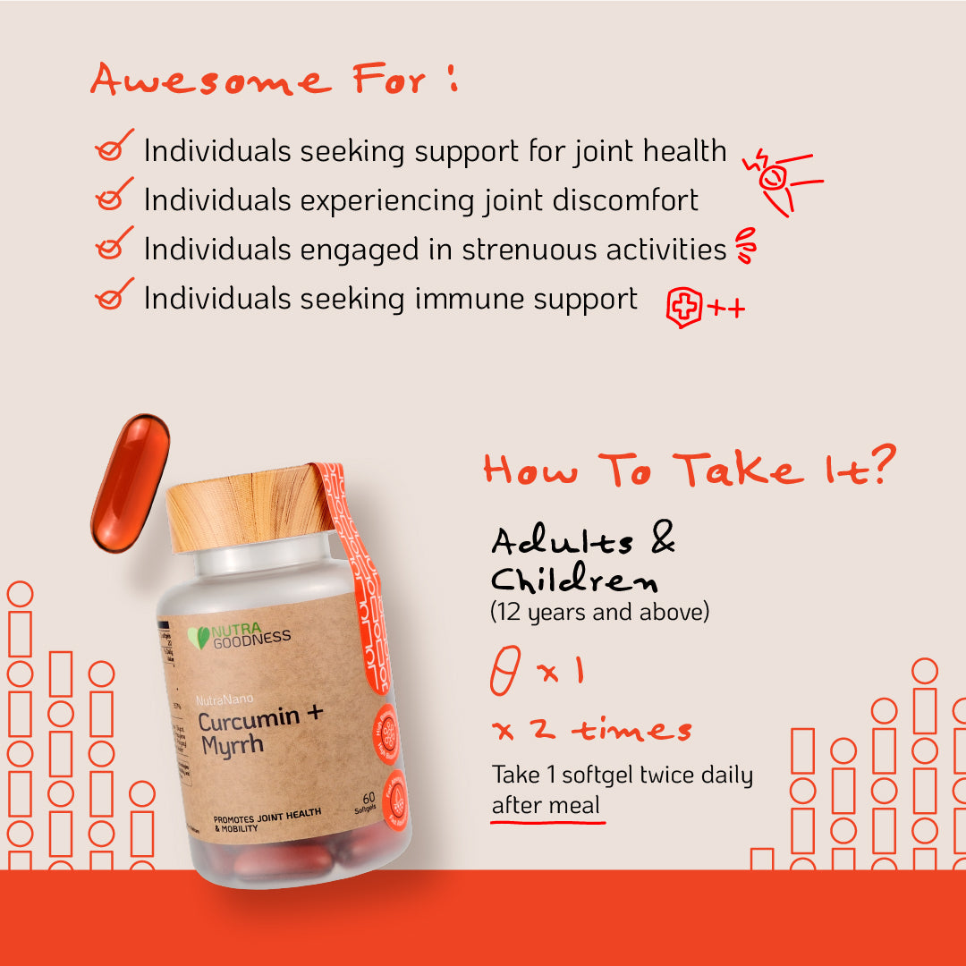 NutraNano Curcumin + Myrrh 60s – Promote Healthy Joint Function & Relieve Stiffness