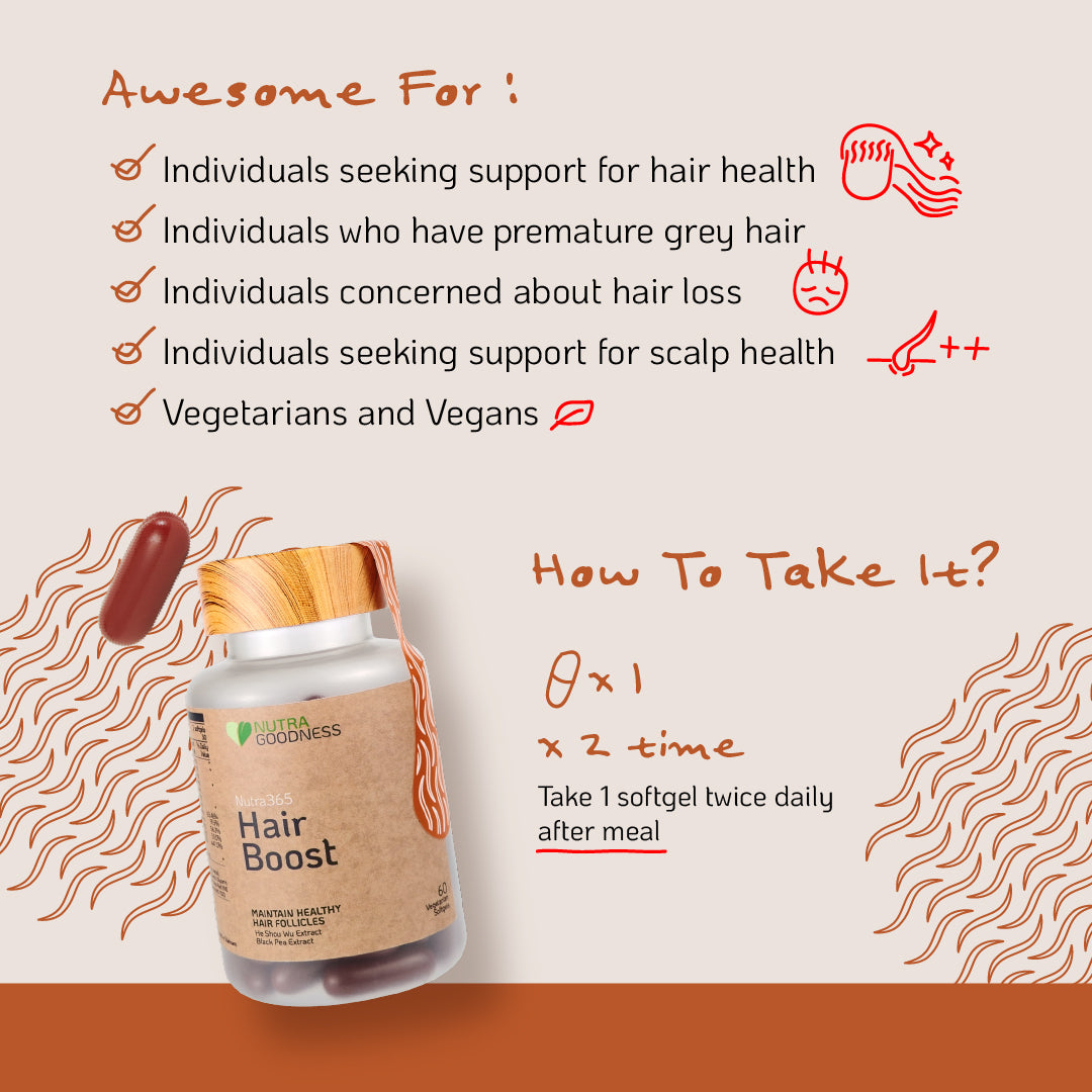 Nutra Goodness Nutra365 Hair Boost 60s – Support Healthy Hair Follicles & Scalp, Nourish & Hydrate Hair