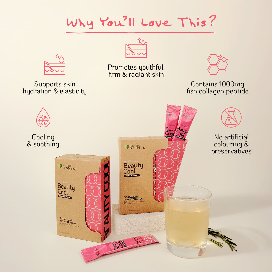 Nutra Goodness NutraBreeze BeautyCool Collagen 1000mg (Passion Fruit) 10s - Support Skin Hydration & Elasticity