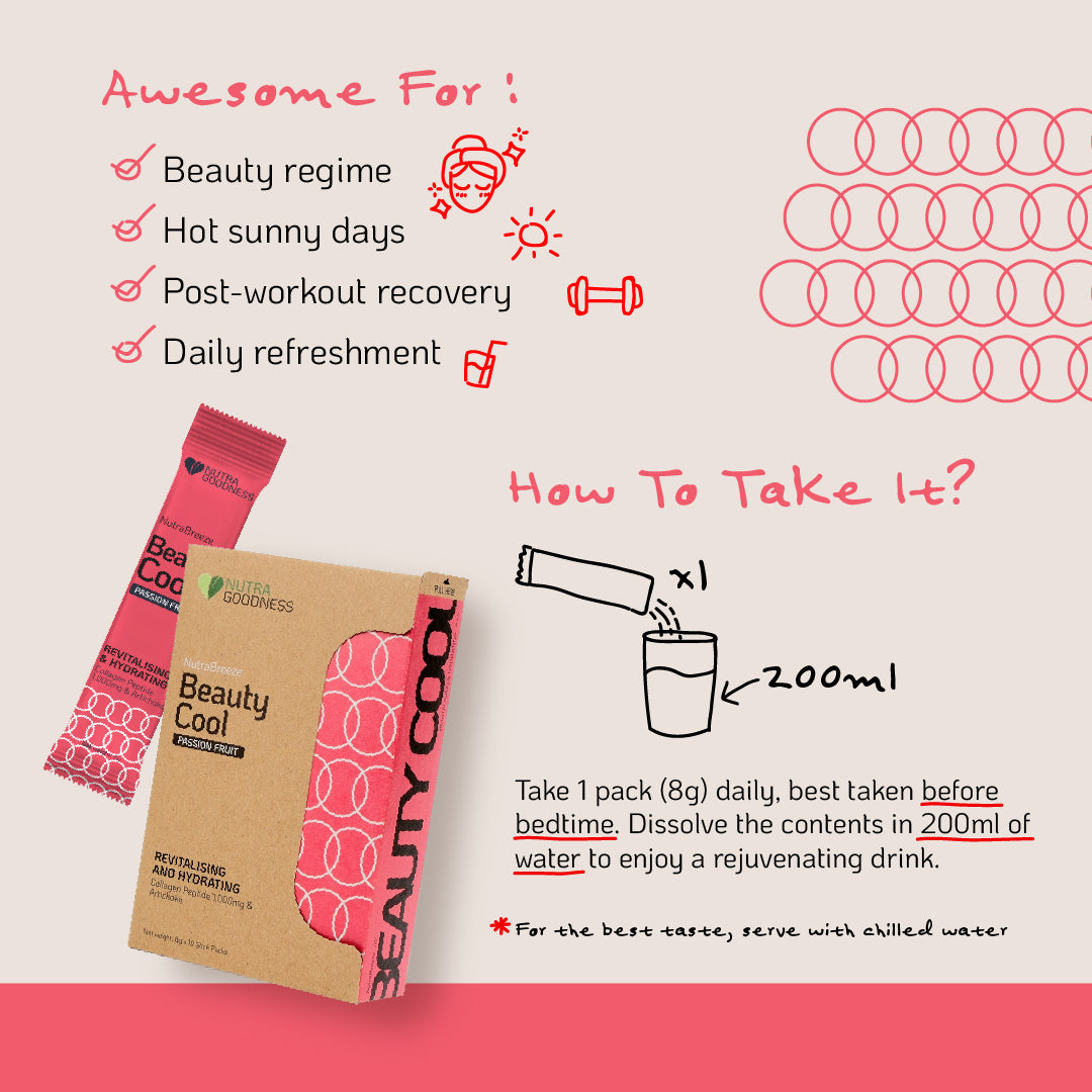 Nutra Goodness NutraBreeze BeautyCool Collagen 1000mg (Passion Fruit) 10s - Support Skin Hydration & Elasticity