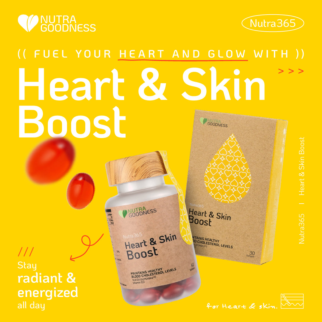 Nutra Goodness Nutra365 Heart & Skin Boost 60s - Improve Heart & Skin Health, Reduce Inflammation