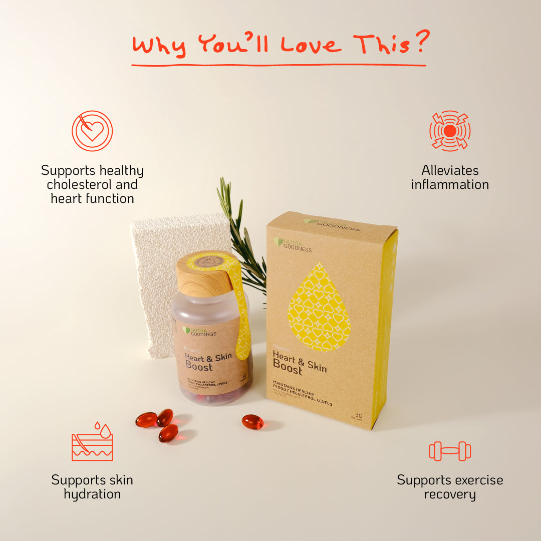 Nutra Goodness Nutra365 Heart & Skin Boost 60s - Improve Heart & Skin Health, Reduce Inflammation