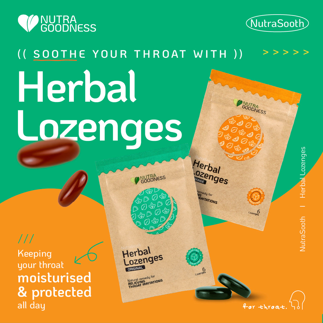 NutraSooth Sugar-Free Herbal Lozenges (Original/Orange) - Soothe Sore Throat & Ease Cold Symptoms