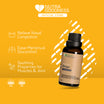 A product image featuring Nutra Goodness NutraAroma Pure Essential Oil in a brown bottle with a label that includes the brand name, product name 'Ginger', and benefits such as relieve nasal congestion, ease menstrual discomfort, and soothing properties for muscles & joint.