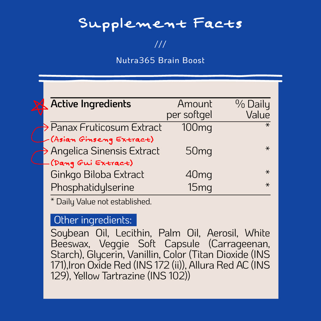 Nutra Goodness Nutra365 Brain Boost 30s - Promote Mental Alertness & Healthy Brain Function