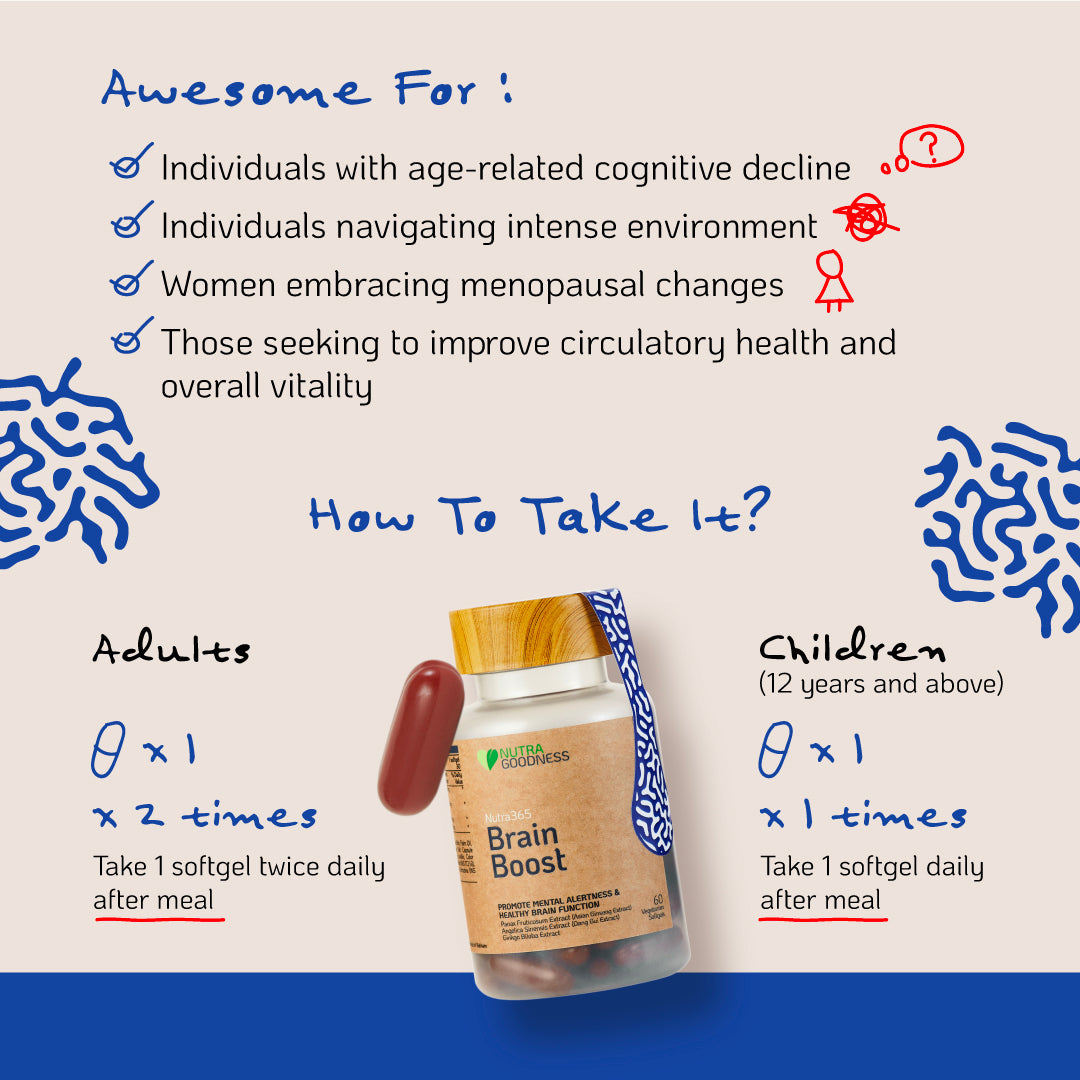 Nutra Goodness Nutra365 Brain Boost 30s - Promote Mental Alertness & Healthy Brain Function