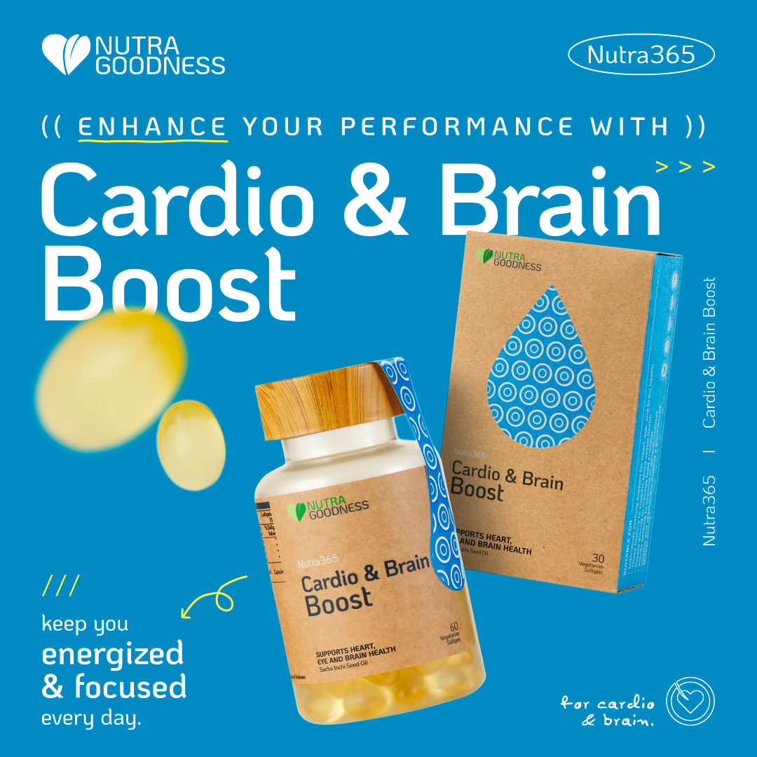 Nutra Goodness Nutra365 Cardio & Brain Boost 60s - Sacha Inchi Oil & Omega 3,6,9 for Heart, Brain & Eye Health