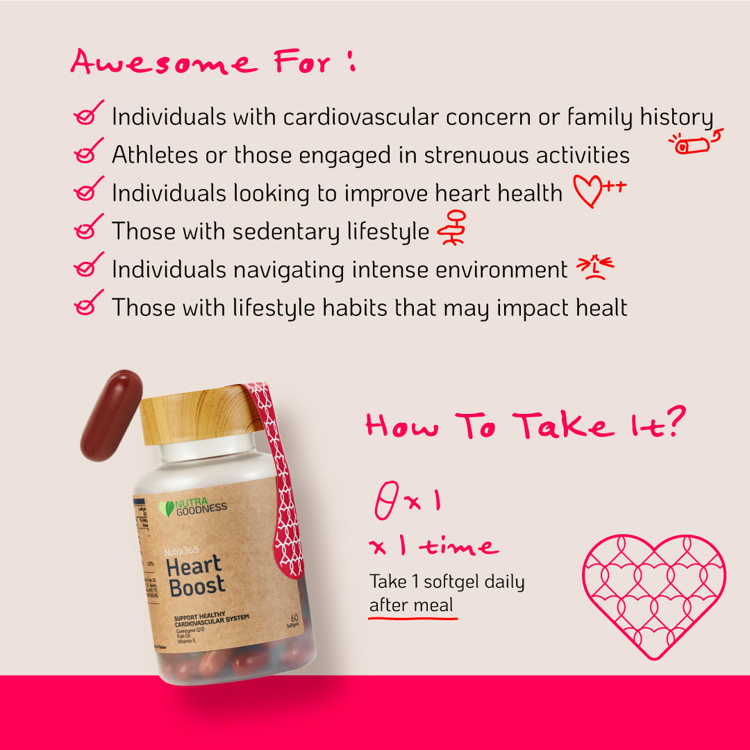 Nutra Goodness Nutra365 Heart Boost 30s - Support Healthy Cardiovascular System & Blood Circulation