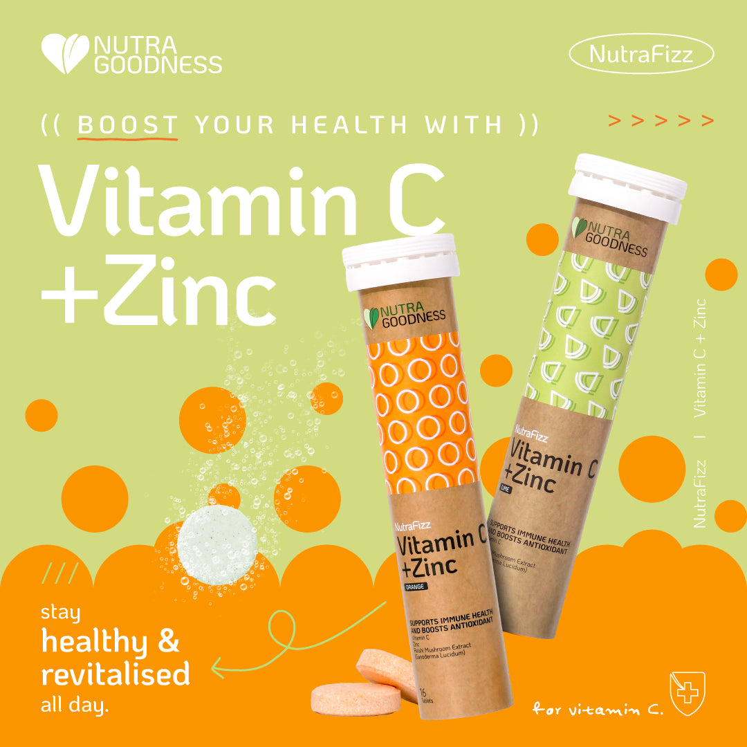 Nutra Goodness NutraFizz Vitamin C + Zinc Effervescent (Orange/Lime) 16s - Boost Immunity & Antioxidant