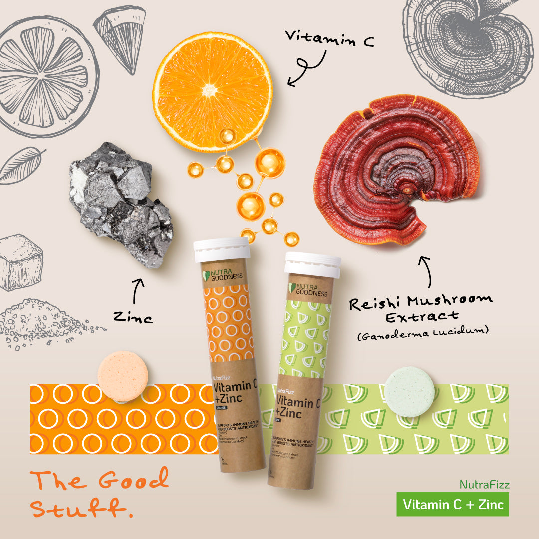 Nutra Goodness NutraFizz Vitamin C + Zinc Effervescent (Orange/Lime) 16s - Boost Immunity & Antioxidant