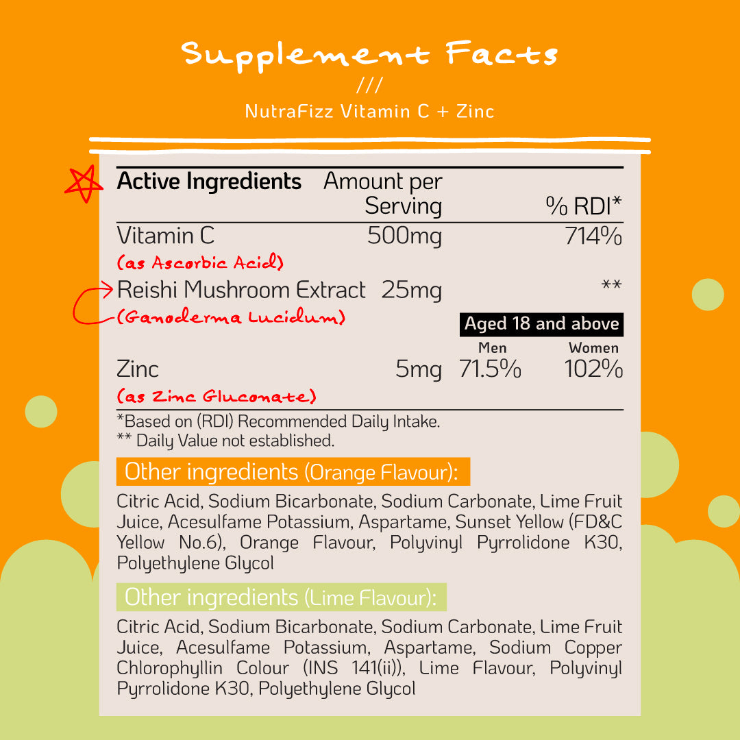 Nutra Goodness NutraFizz Vitamin C + Zinc Effervescent (Orange/Lime) 16s - Boost Immunity & Antioxidant