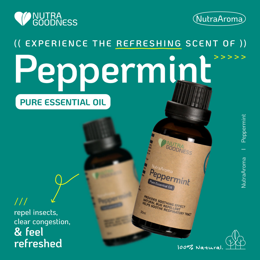 Nutra Goodness NutraAroma Pure Essential Oil Peppermint 30ml - Relieve Nasal Congestion & Natural Insect Repellent