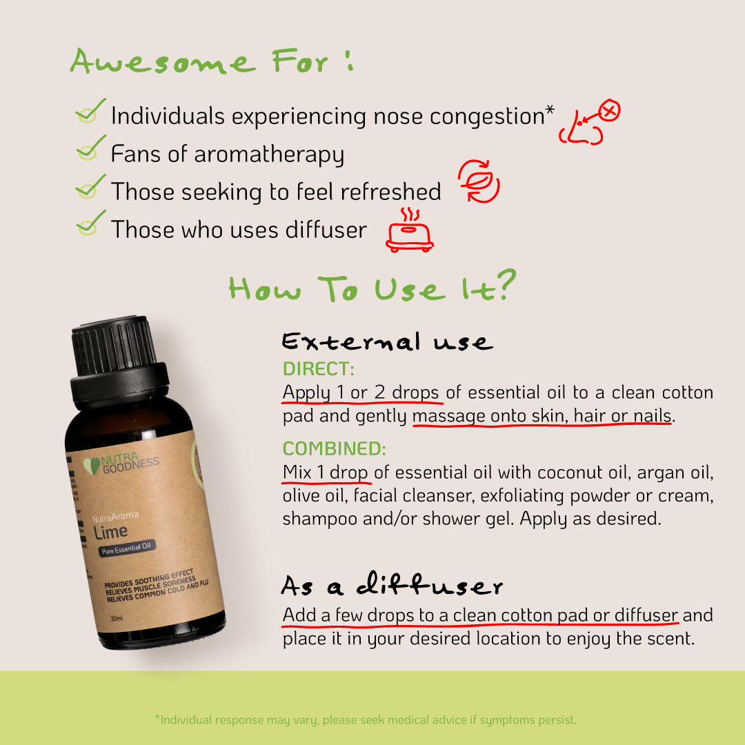[Mix & Match] Nutra Goodness NutraAroma Pure Essential Oil 30ml - Peppermint/Lime/Ginger/Tea Tree