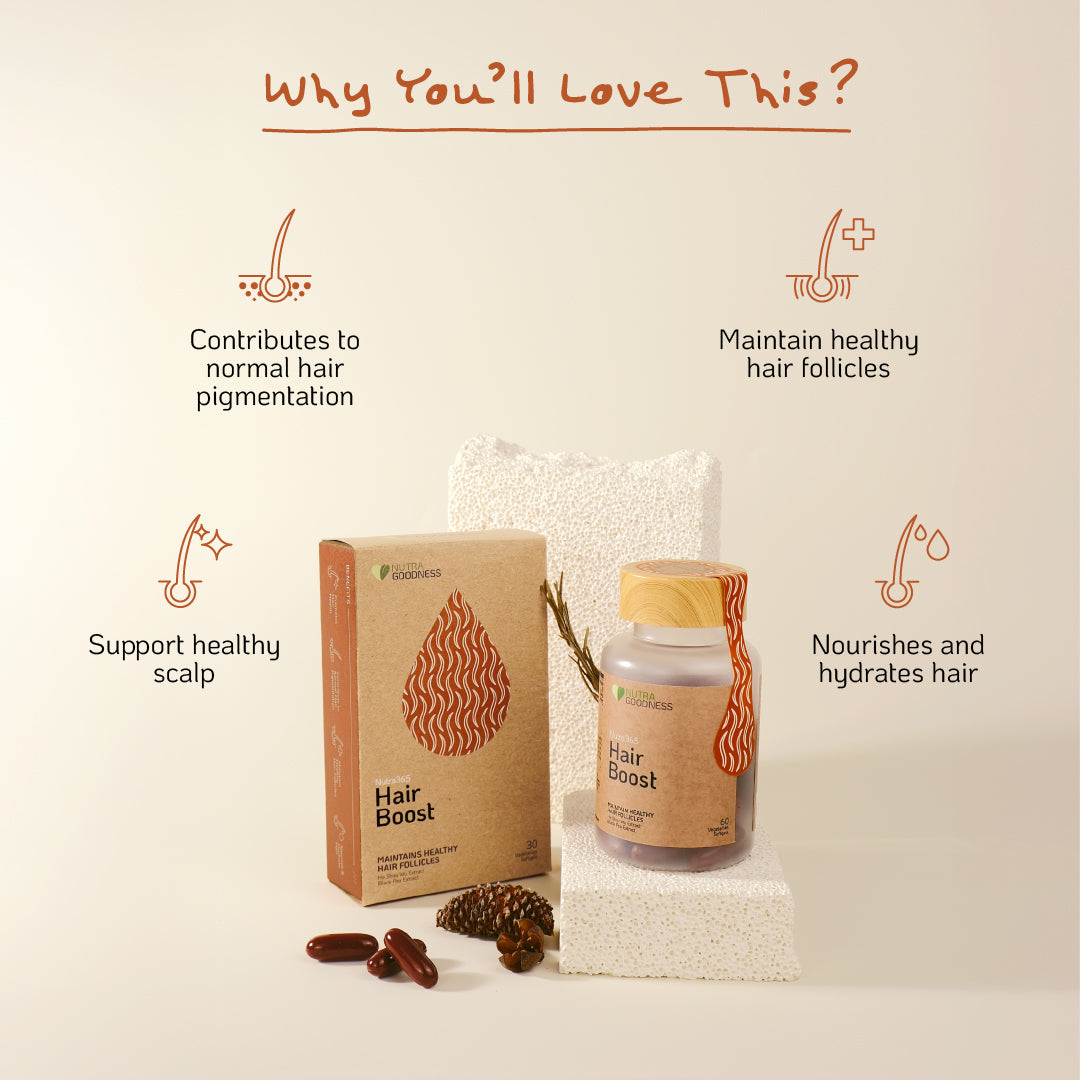 Nutra Goodness Nutra365 Hair Boost 60s – Support Healthy Hair Follicles & Scalp, Nourish & Hydrate Hair