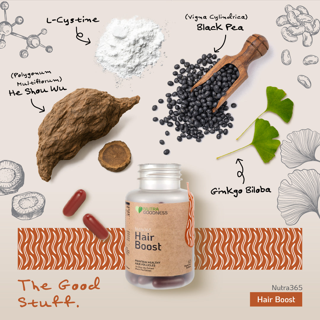Nutra Goodness Nutra365 Hair Boost 60s – Support Healthy Hair Follicles & Scalp, Nourish & Hydrate Hair