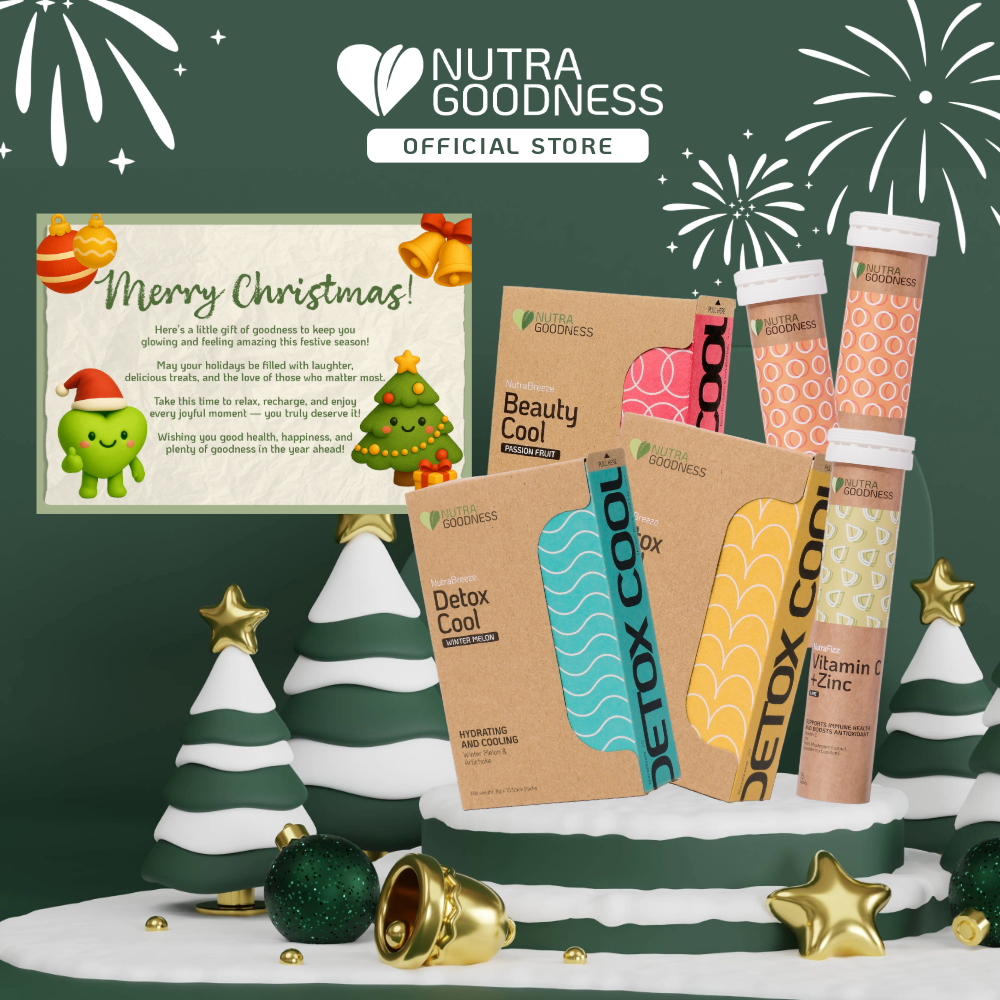 [Nutra Goodness Festive Goodness Set] NutraBreeze BeautyCool + NutraBreeze DetoxCool (Winter Melon + Corn) + NutraFizz Vitamin C + Zinc Effervescent (Lime + Orange) + Greeting Card (Christmas or New Year) - Personalized Wellness Gift
