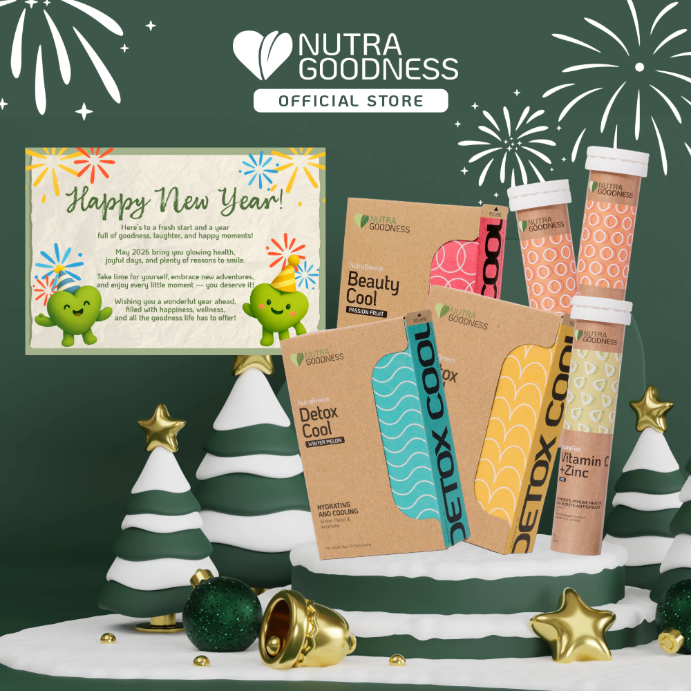 [Nutra Goodness Festive Goodness Set] NutraBreeze BeautyCool + NutraBreeze DetoxCool (Winter Melon + Corn) + NutraFizz Vitamin C + Zinc Effervescent (Lime + Orange) + Greeting Card (Christmas or New Year) - Personalized Wellness Gift