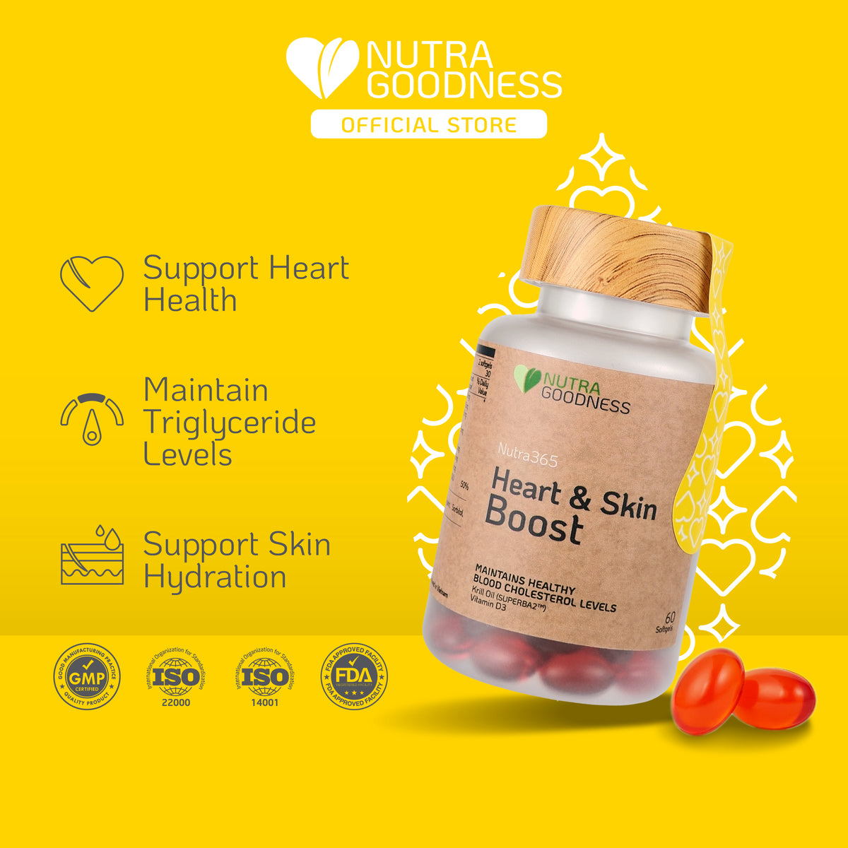 Nutra Goodness Nutra365 Heart & Skin Boost 60s - Improve Heart & Skin ...