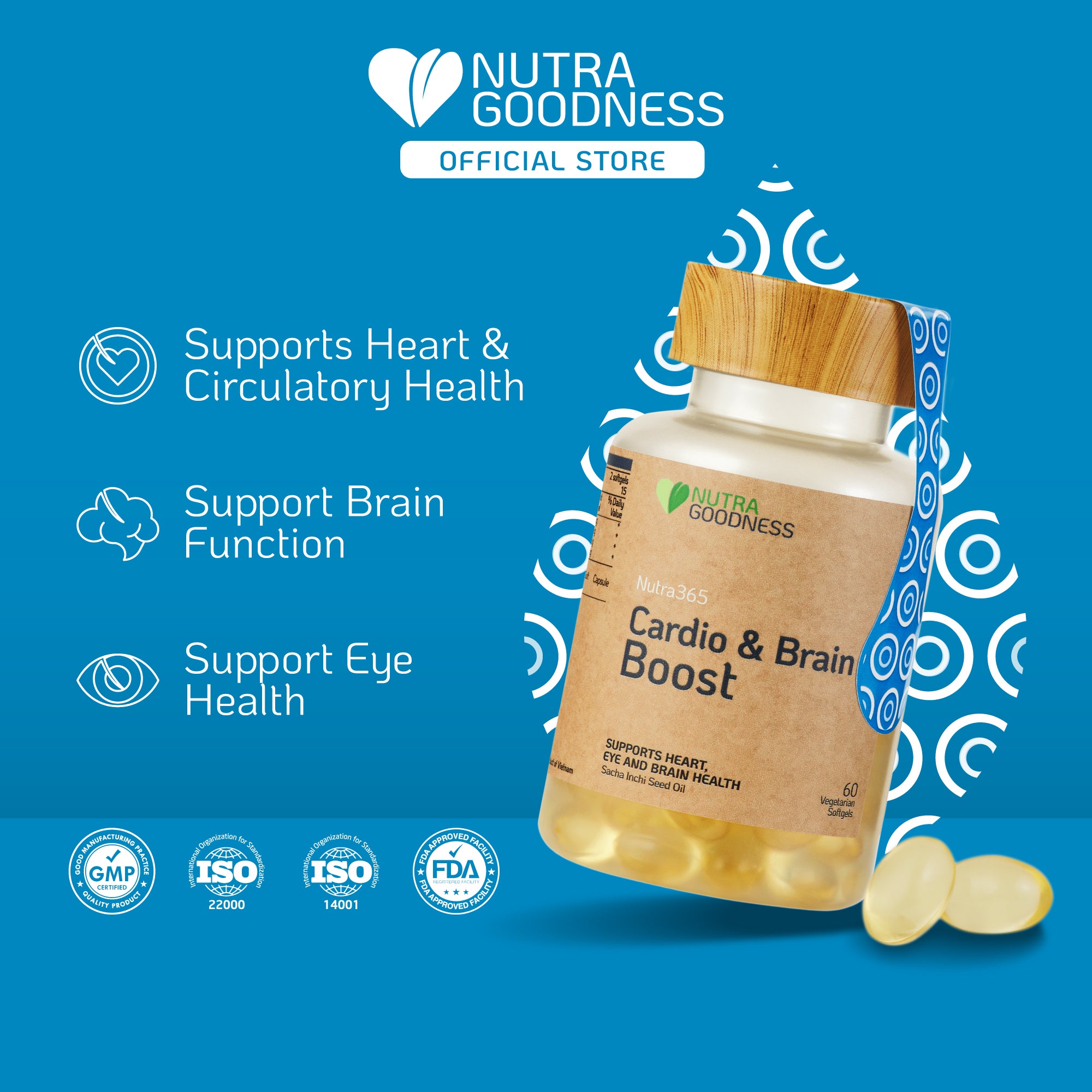 Nutra Goodness Nutra365 Cardio & Brain Boost 60s - Sacha Inchi Oil & Omega 3,6,9 for Heart, Brain & Eye Health