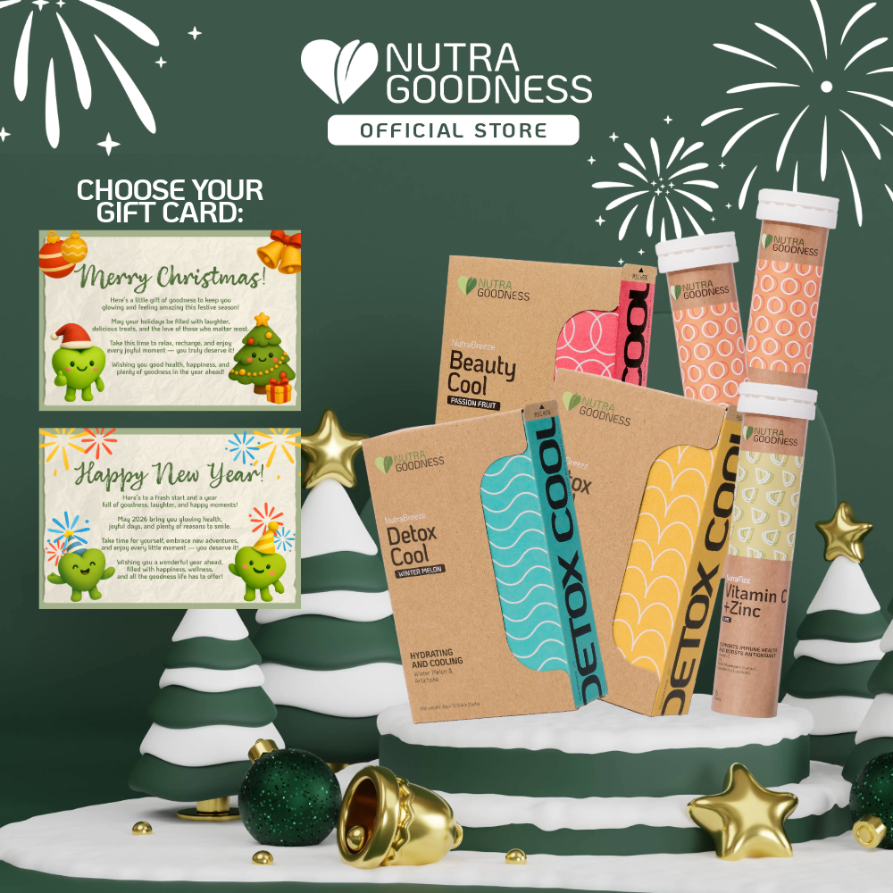 [Festive Goodness Set] NutraBreeze BeautyCool + NutraBreeze DetoxCool (Winter Melon + Corn) + NutraFizz Vitamin C + Zinc Effervescent (Lime + Orange) + Greeting Card (Christmas or New Year) - Personalized Wellness Gift